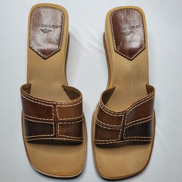 Vintage Y2K DOCKERS Sandals Slip-On Wedge Brown Patchwork Women's Size 8.5 - Picture 7 of 10